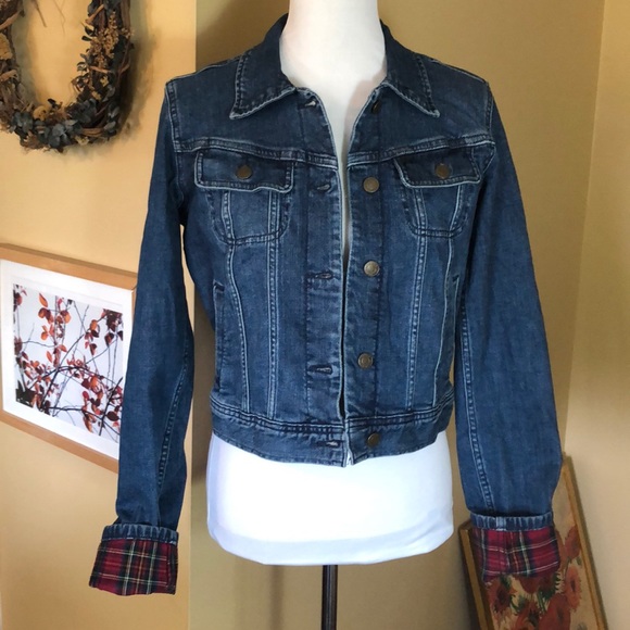 RALPH LAUREN size Medium Jean Denim Stretch Jacket Red Plaid FlipCuffs  $249 NEW - Picture 3 of 12